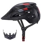 GIEMIT Adult Bike Helmet Cycling Helmet Ultralight MTB Bike Helmet with Rechargeable Rear Light & Detachable Sun Visor, Mountain Road Bicycle Helmets Adjustable Cycling Helmets for Men and Women