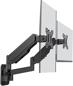 WORLDLIFT Dual Monitor Arm Wall Mount Bracket for PC Monitor & TV - to Fit Screens 17 to 32 inches, Ergonomic Adjustable Gas Spring Single Arm Support 9 kg Monitor, VESA 75x75, 100x100 mm