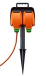 Masterplug IPGS15/2-MS Weatherproof Outdoor Inline Double Socket Garden Spike with 15 Metre Extension Lead, IP54 Rated Orange