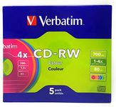 Verbatim CD-RW 700MB 5Pk Colour Slim Case 2x-4x