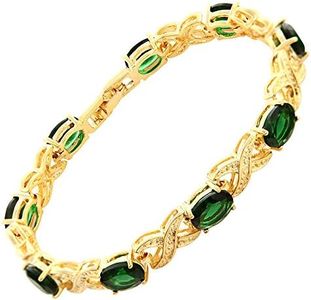 RIZILIA XOXO Link Tennis Bracelet & Oval Cut CZ [Simulated Green Emerald] in Gold Plated, 7"