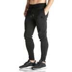 BROKIG Mens Zip Gym Joggers Sweatpants Slim fit Tracksuit Bottoms Casual Chinos Running Trousers Pockets(Small, Black)