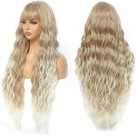 Sylhair Blonde Bangs Wig 30"/ 76 cm Long Wavy Wig with Fringe Mix Blonde Wavy Wig with Bangs for Women