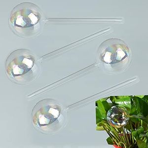 Taicols Plant Waterer, 4 Pcs Self Watering Spikes, Self Watering Globes, Plant Watering Globes, Ball Shape Clear Glass Automatic Watering Bulbs, Self-Watering Device for Indoor and Outdoor Plants