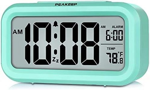 Peakeep Night Light Digital Alarm Clock Battery Operated with Indoor Temperature, Desk Small Clock (Mint)