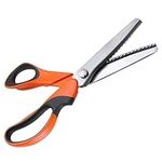 CHEE MONG Pinking Shears, Professional Stainless Steel Dressmaking Sewing Craft Scissors, 9.25 Inches, Rubber Handled, Serrated Scalloped Pinking Shear for DIY (Orange)