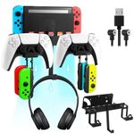 Aceshop Switch Wall Mount for Nintendo Switch OLED/Switch, Metal Switch Wall Mount Bracket with 2 Way Magnetic Charging Cable 4 Joy-Con Hooks Headphone Hanger Dual Controller Holder Switch Accessories