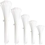 Oksdown 300 Pieces White Nylon Cable Ties Mixed Pack Heavy Duty Strong Self Locking Long Plastic Clear Zip Tie Wraps Assorted Sizes 100/150/200/250/300mm Length 4/6/8/10/12 Inch, 2.5/3.6mm Width