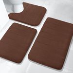 Yimobra 3 Pieces Memory Foam Bath Mat Sets, 31.5 x 19.8 + 17x24 and U-Shaped for Bathroom Rugs, Toilet Mats, Non-Slip, Soft Comfortable, Water Absorption, Machine Washable, Brown