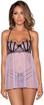 Dreamgirl Womens Embroidered Babydoll Set, Lavender, Small