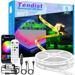 TENDIST 50FT Marine LED Strip, 12V RGB Bluetooth Boat Lights, IP67 Waterproof Upgrade Pontoon Boat Lights, App Control Boat Interior Light for Bass Boat, Deck, RV, Kayak, Yacht, Bateau (RGB, 50FT)