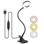 HIYAA Desk Lamp Clip On Clamp Light & 3 Light Mode 10 Dimmable Brightness Eye Caring Book Adjustable for Reading Studying Working Video Conference Lighting - Black