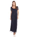 Marina Women's Embellished Sleeve Side Gathered Gown - Blue - 12