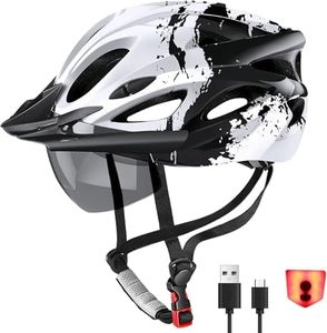 RaMokey Casque de vélo léger Homme et Femme, lumière LED, Lunettes magnétiques, visière Solaire, Casque de vélo de Montagne et de Route Adulte, Taille réglable Convient 57-62cm (White)