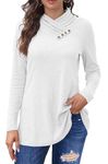 Bluetime Womens Fall Tops Cowl Neck Long Sleeve Light Tunic Sweater Dressy Casual Pullover Shirts, White, XL