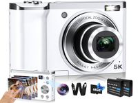 5K Digital Camera 2024 Upgraded 56MP Cameras for Photography with Front and Rear Lens,Touch Screen&10X Optical Zoom,6-Axis Anti-Shake,Autofocus Vlogging Compact Camera with 64GB SD Card,2 Batteries