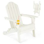 COSTWAY Folding Adirondack Chair, Weather Resistant Patio Chair with Built-in Cup Holder, Outdoor Armchair Lounger for Fire Pit, Patio, Garden, Backyard (Cream White, Folding)