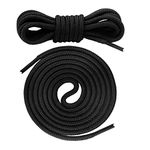 Curtual Round Boot Laces [2 Pair] 3/16" Shoelaces for Boots Work Boots and Hiking Shoes Replacement, Black, 45 inches (114 cm)