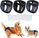 Bigqin 3 Pack Reusable Dog Nappies with 9 Pcs Replaceable Pads, Comfortable Female Dog Diaper with Adjustable Buttons, Leakproof and Anti-arassment Doggie Diaper, Black+Navy,L