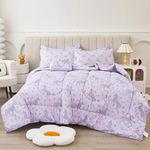 Mooreeke Twin Size Comforter Sets for Girls Kids, 6 Pieces Bed in a Bag Purple Floral Unicorn Bedding Comforter Sheet Set with Shams and Decorative Toy Pillow, Ultral Soft Microfiber Kids Bed Set