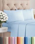 King Size 4 Piece Sheet Set - Comfy Breathable & Cooling Sheets - Hotel Luxury Bed Sheets for Women & Men - Deep Pockets, Easy-Fit, Soft & Wrinkle Free Sheets - Light Blue Oeko-Tex Bed Sheet Set