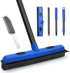Dolanx Rubber Broom Carpet Brush with Squeegee, Pet Hair Remover with 52.8 inches Long Handle, Detailing Lint Fur Removal Tool, Silicone Rug Rake for Cleaning Hardwood Floor, Tile, Window (Blue)