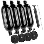 Five Oceans Inflatable Ribbed Boat Fender Bumper | 3/8 inches Lines with Integrated Needle Valve and 4 Needles | 4-Pack (Black, 6.5 in x 23 in)