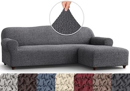 PAULATO BY GA.I.CO. Sectional Couch Cover - Chaise L-Shape Sofa Slipcover - Washable Corner Couch Covers - 1-Piece Form Fit Stretch Cover - Mille Righe - Dark Grey (Right-Facing Chaise)