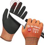 Schwer ProGuard Highest Level Cut Resistant Work Gloves PR3326 for Extreme Protection, ANSI A9 Working Gloves with Sandy Nitrile Coated, Touch-screen, Durable, Machine Washable, Orange 1 Pair，L