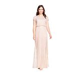 Adrianna Papell Women's Short Sleeve Blouson Beaded Gown, Blush, 0