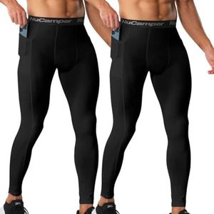 NuCamper Men's Compression Pants with Pocket Cool Dry Athletic Leggings Workout Baselayer Running Tights Basketball Bottoms