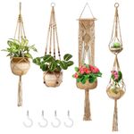 Macrame Plant Hangers, 4 Pack Hanging Planters Handmade Cotton Rope with 8 Hooks, Bohemian Wind Hanging Plant Holder for Indoor Outdoor Garden Patio Wall Decorations