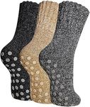 SeeyAN Merino Wool Grip Socks For Womens Non Slip Ski Boot Hiking Thermal Winter Warm Cozy Anti Skid Socks 3 Pairs (Black/Grey/Khaki)