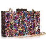 Acrylic Purses Evening Clutch Bag Multicolor Handbags for Women Geometric Patterns High-end Banquet Party with Chain Cross Body Purse Shoulder Bag Girls (Multi-colored)