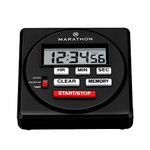 Marathon 24 Hour Digital Timer, Black - Large, Easy-to-Read LCD Display - Loud Ring Alarm - Clock Feature - AA Battery Included