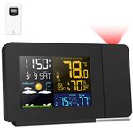 Radio Control(Official 2023MSF UK Version)Kalawen Projection Alarm Clock with Outdoor Sensor,Weather Station for Bedroom,Projector Dimmable Clock Dual Alarms LCD Display Temperature Humidity Date Time