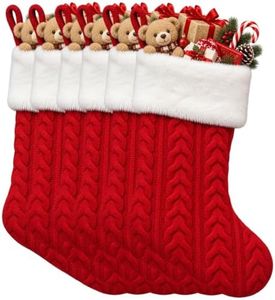 aokansha 6Pack Red Knitted Christmas Stocking White & Red Decor Merry Christmas Fireplace Xmas Stocking Traditional Holiday Family Party Décor