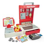 RedCrab Supermarket Cash Register for Kids,Kids Pretend Play Store Calculator Childrens Till Gift with Scanner,Play Money,Pretend Credit Card, Play Food for Boys & Girls