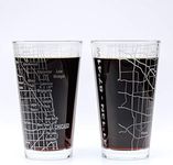 Greenline Goods Beer Glasses - 16 oz Drinkware Set for Chicago lovers - Set of 2 - Etched with Chicago, IL Map | Premium Decorative Glassware