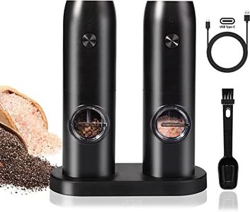 Electric Salt and Pepper Grinder Set - USB Rechargeable One Hand Operation Automatic Pepper Grinder and Salt Grinder with Adjustable Coarseness & LED Light with Charging Base （2 pcs）