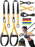 Home Resistance Training Kit, Suspension Trainer Exercise Straps with Handles for Full-Body Workout with 5 Resistance Bands, 1 Carrying Bag and 1 Door Anchor for Home Gym Equipment or Outdoor Workouts
