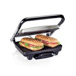 Hamilton Beach Panini Press, Sandwich Maker & Electric Indoor Grill, Upright Storage, Nonstick Easy Clean Grids, Stainless Steel (25410C)