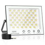 wowspeed 100W LED Floodlight Outdoor, 10000LM Outside LED Security Lights, IP66 Waterproof Flood Light, White LED Lights for Garden, Backyard, Garage, with 75cm Cable