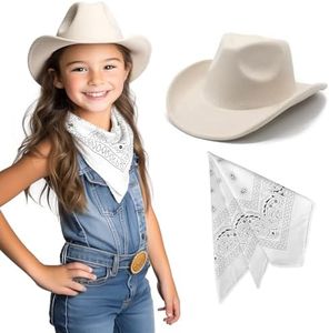 SeptCity Kids Cowboy Hat and Bandana for Age 5-9, Cowboy Costume Set for Boys and Girls Cool Pretend Play Dress Up Cosplay Accessories for Halloween Birthday Western Parties