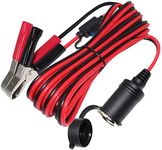 SPARKING 12FT 12V Female Car Cigarette Lighter Socket Extension Cord with Battery Alligator Clips Car Battery Clip-on Extension Cable, 15A Fuse (12FT)