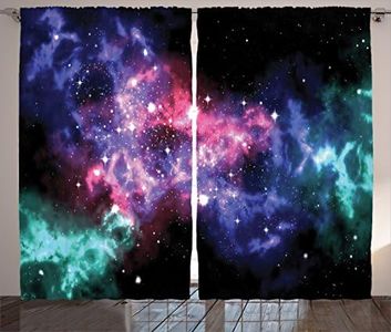 Ambesonne Space Decorations Curtains 2 Panel Set by, Stars and Dusty Gas Cloud in Planetary Magical Cosmos Universe Print Decor, Living Room Bedroom Decor, 108 W X 90 L Inches, Purple Pink Navy