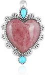 American West Jewelry Sterling Silver with Rhodonite and Blue Turquoise Gemstone Concha Heart Design Women's Pendant Enhancer