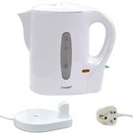 Crystals 1 Litre Electric Travel Kettle - Low Wattage Portable Mini Kettle White - Small Lightweight Cordless Water Kettle for Elderly, Bedroom, Caravan, Camping, Daily Use - 830W