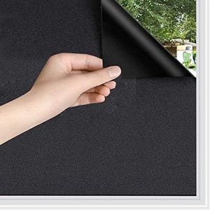 Static Cling Total Blackout Privacy Window Film Cover 100% Light Blocking No Glue Black Window Tint for Home Room Darkening Easy Removal 35.4 Inch x 13.1 Feet
