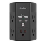 Multi Plug Outlet, 5 Outlet Extender with 4 USB Charging Ports (2 USB C), USB Wall Charger, 3-Sided 1800J Power Strip Outlets Splitter Wall Plug Adapter Spaced for Home Office, Black